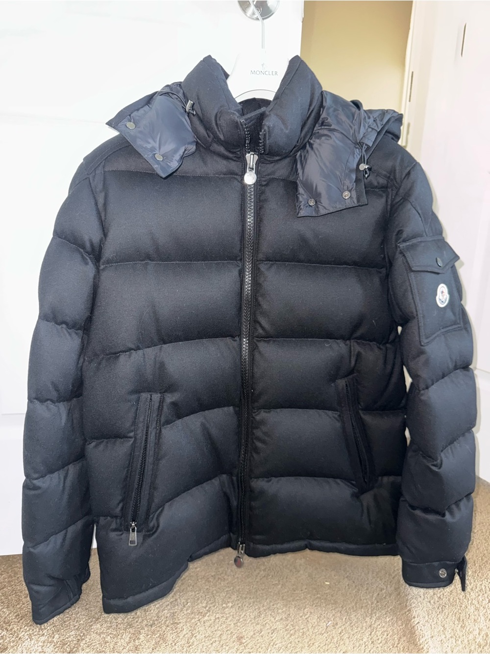 Moncler Men's Black Quilted Down Puffer Jacket with Detachable Hood